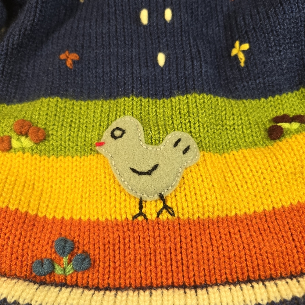 Kid’s Rainbow Peruvian Wool Sweater Zipper Cardigan Embroidered Hooded Sz 0 - Picture 3 of 10